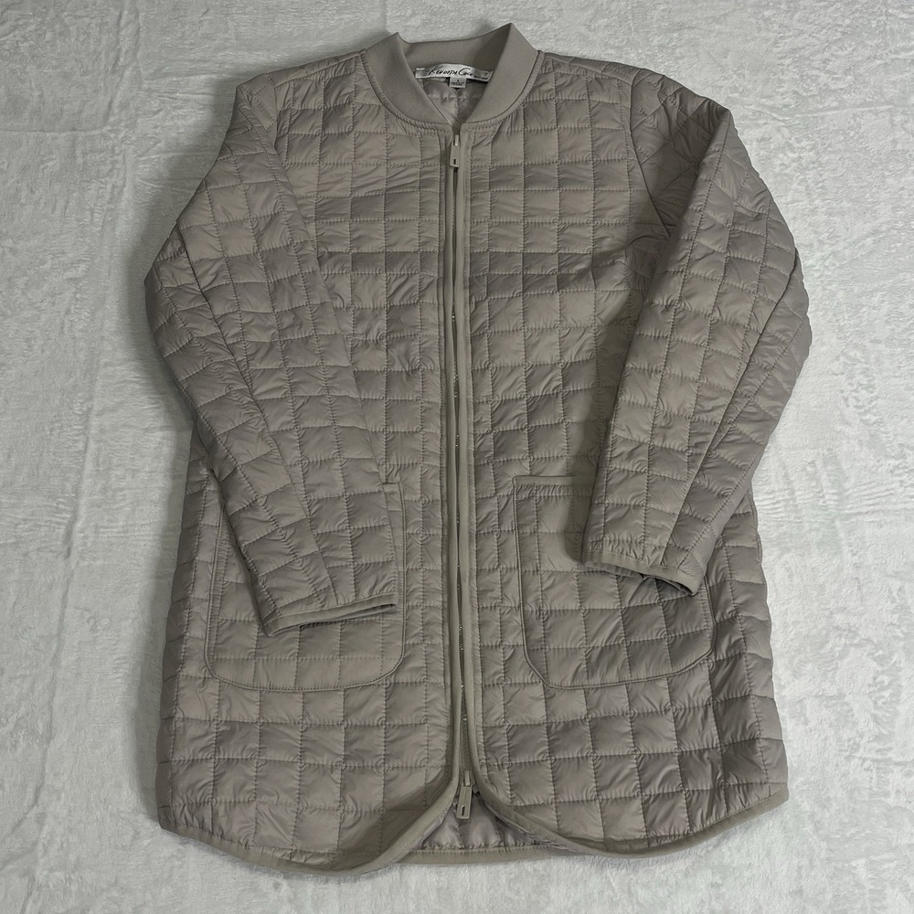 Kenneth Cole New York Light Grey Puffer Jacket, Warm, Button Up‎ Pockets Size S